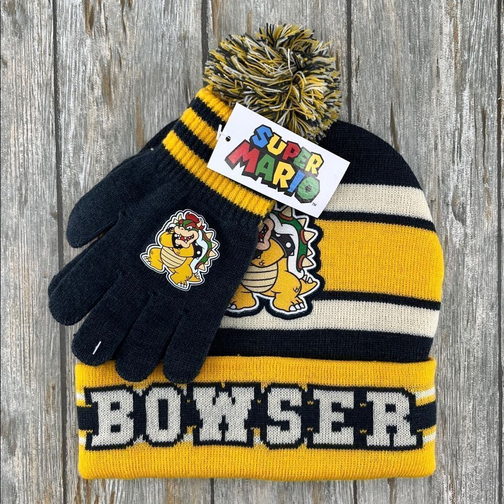 Super Mario Bowser Beanie Hat and Gloves 2-Piece Set